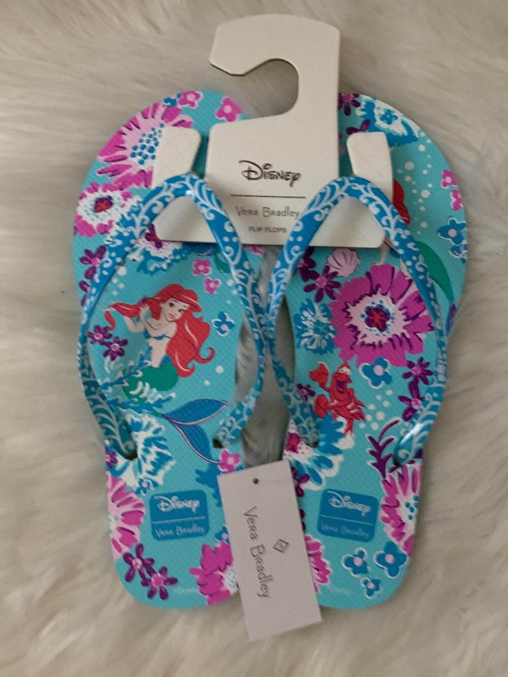 VERA BRADLEY X DISNEY Little Mermaid Ariel Floral Flip Flops Sz LARGE
